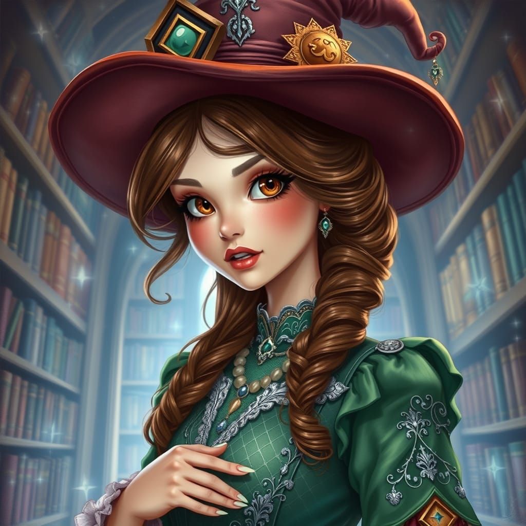 Enchanting Aetherpunk Witch in Vibrant Colors