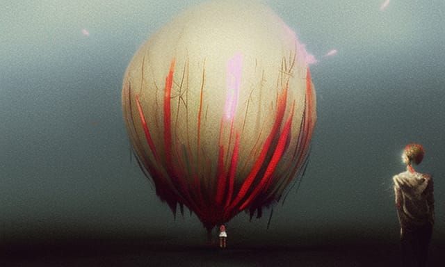 Sinister Balloons Shattering in Glitchcore Style