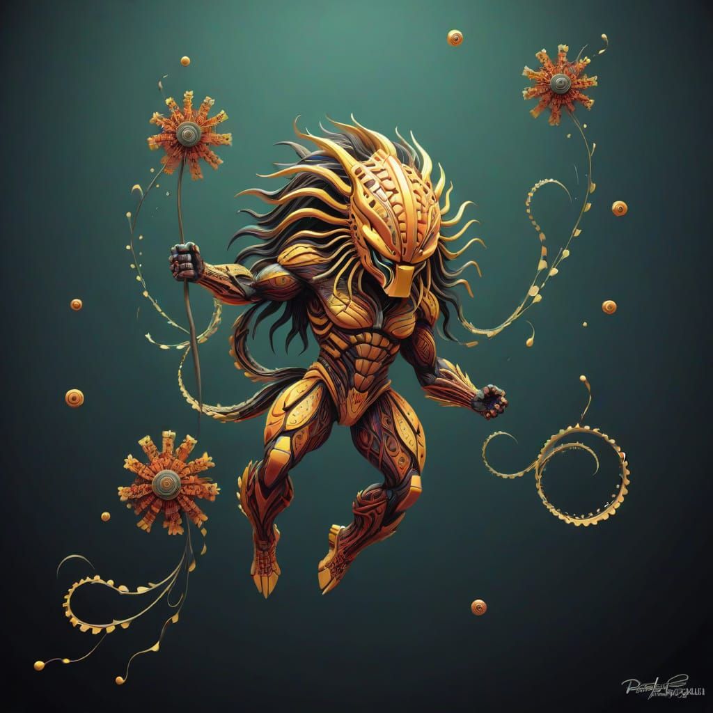 Abstract Predator Fractal in Gouache Style