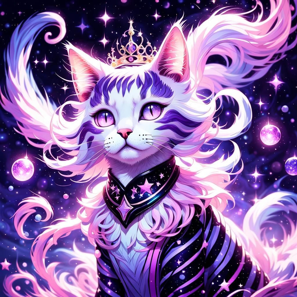 Celestial Cat Girl Princess in Surreal Digital Art