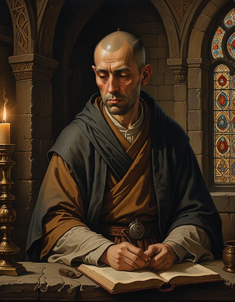 13th Century Monk in Monastery Scriptorium Digital Painting