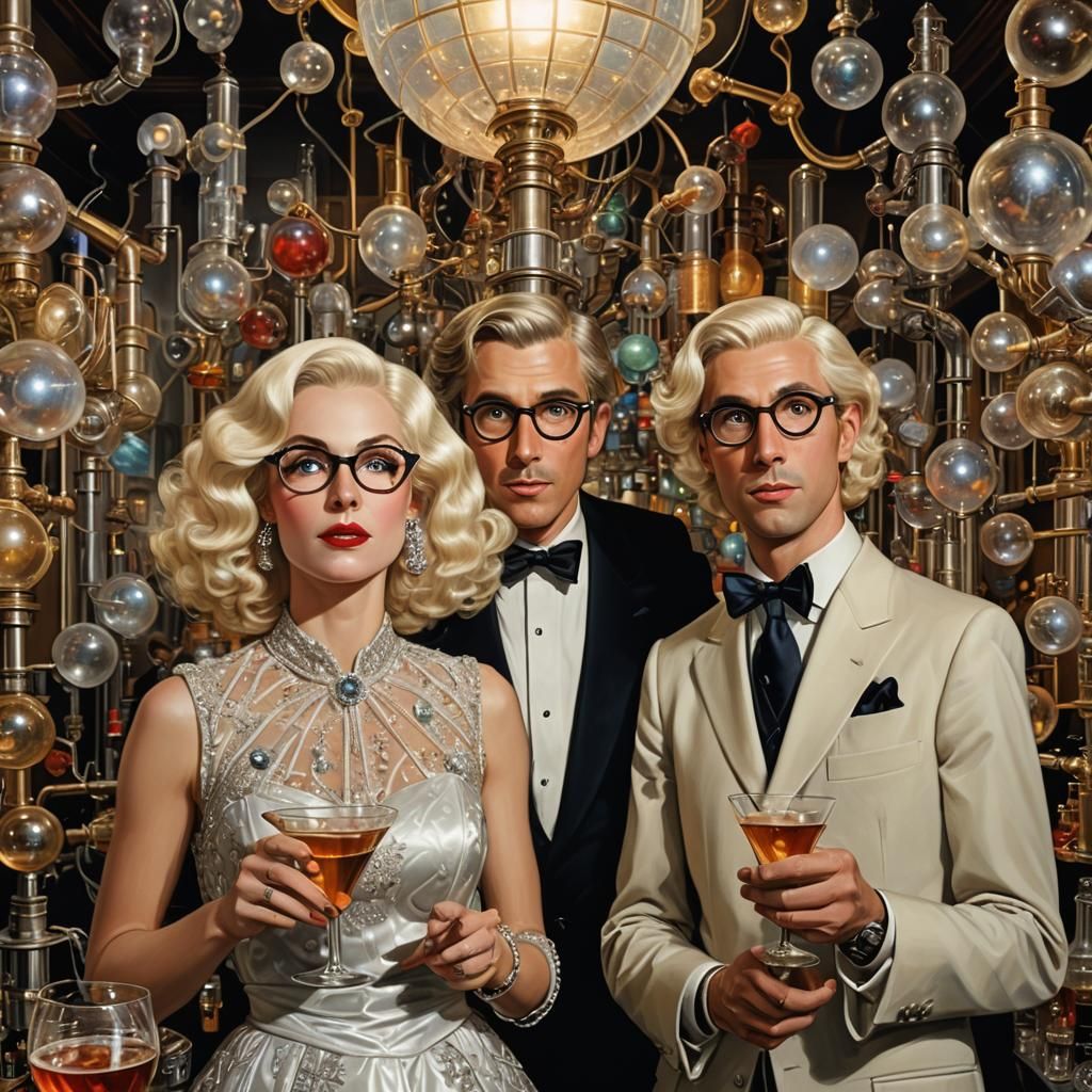 Utopian Researchers at Cocktail Party in Art Nouveau Style