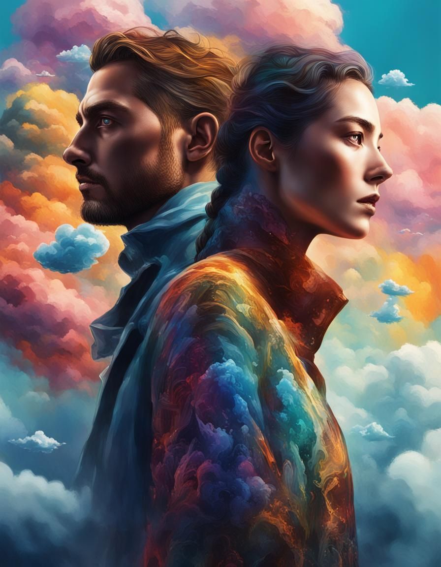 Hyperrealistic Ghostly Couple in Colorful Splash Art