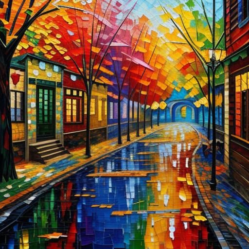 Vibrant Mosaic Patchwork in Impasto Oil Painting Style