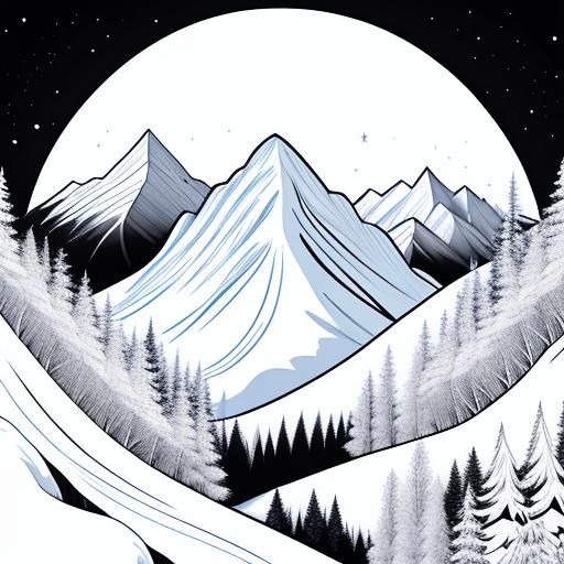 Snowy Mountain Landscape Coloring Book Page