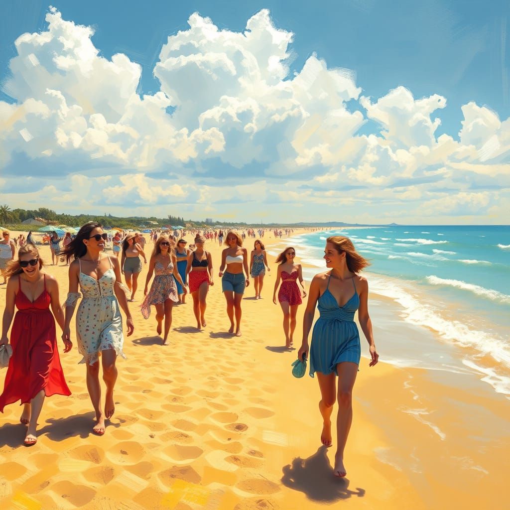 Golden Beach Scene in Impressionist Style