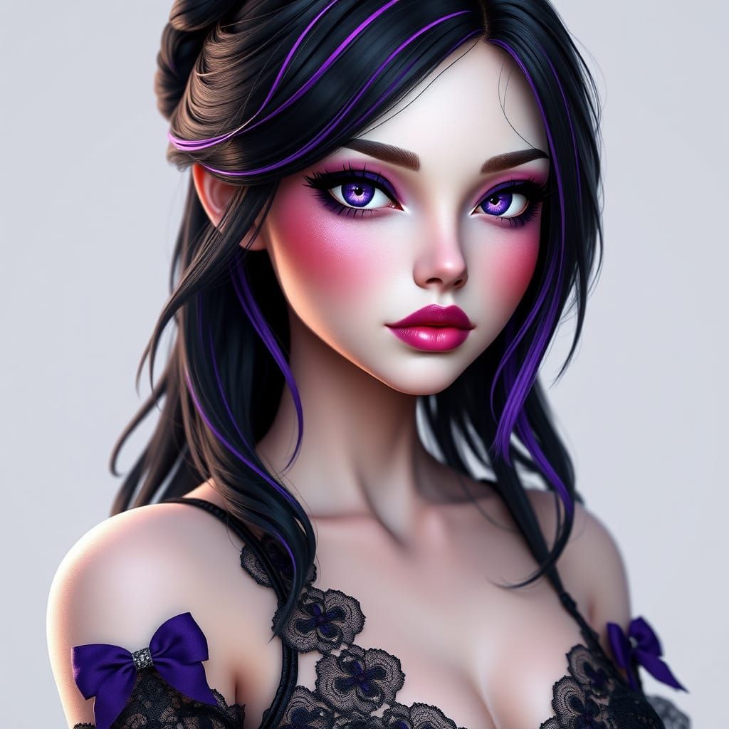Stunning Woman with Purple Eyes in Digital Art Style