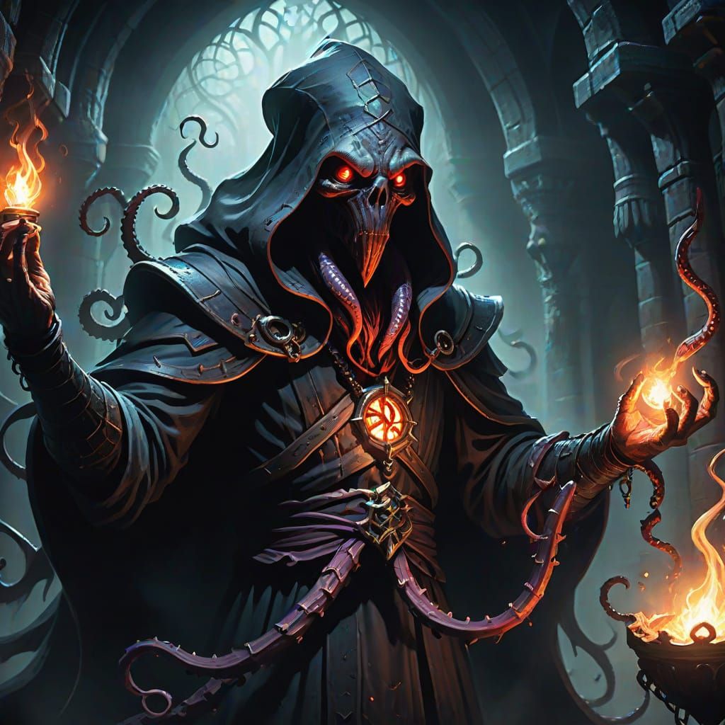 Mindflayer Casting Dark Magic in Dungeon
