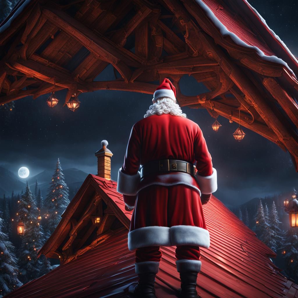 Santa Claus Admiring a Metal Roof