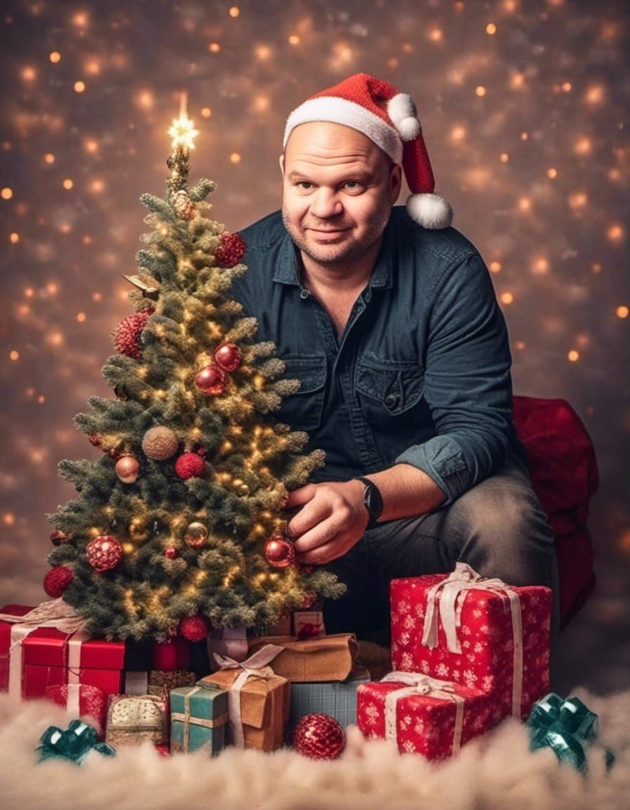 Festive Christmas Card with Tree and Cute Character