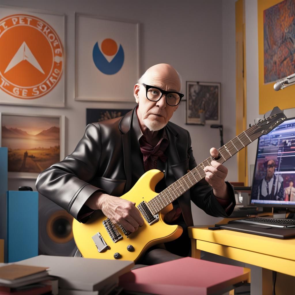 CGI Old Nerd Plays Guitar