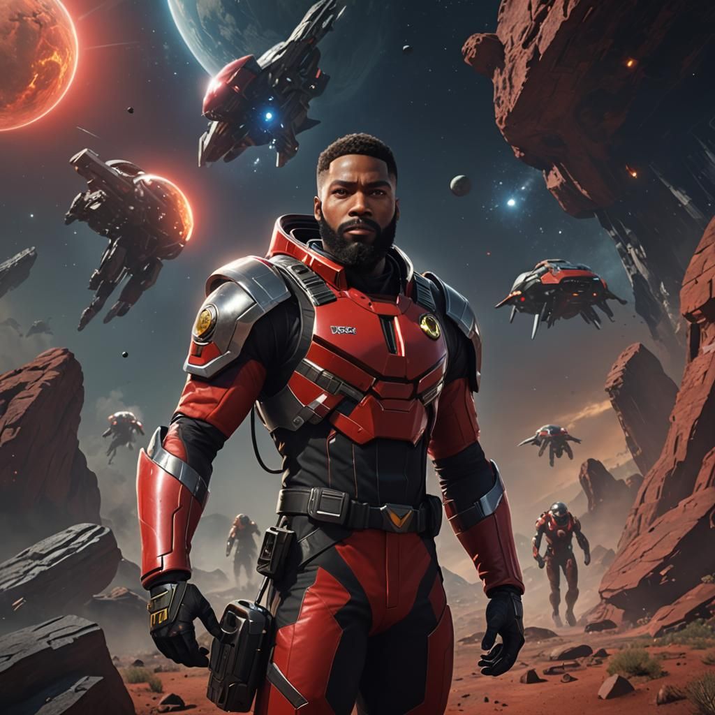 Black Space Ranger in Red Suit, 3D Game Art