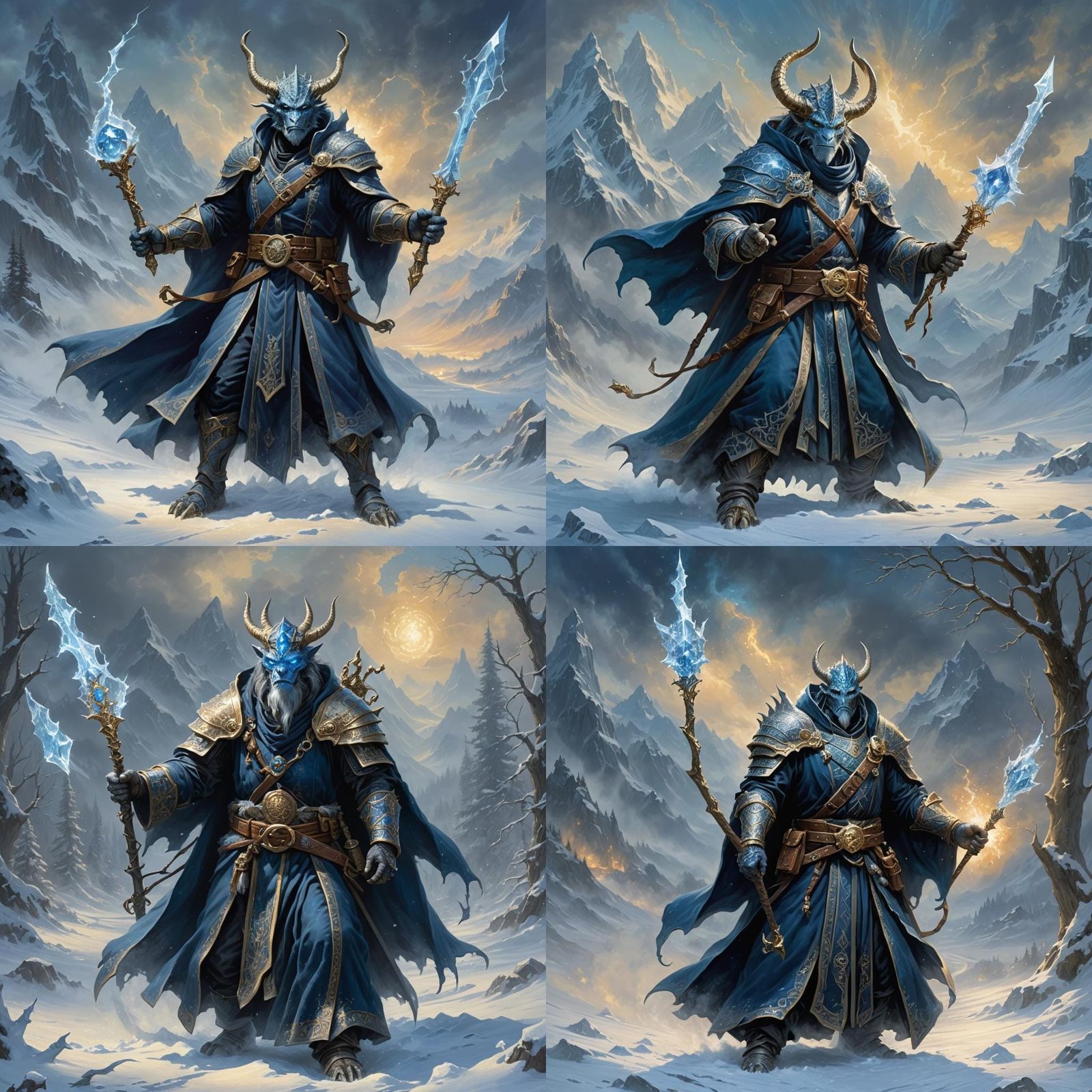 Dragonborn Wizard in Snowy Landscape, Ethereal Fantasy