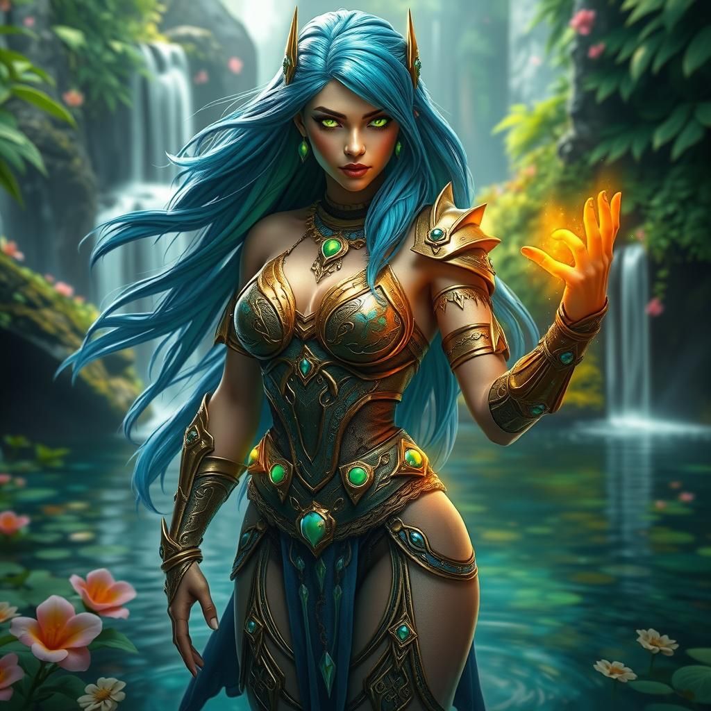 Druid Woman in Lagoon, Digital Art