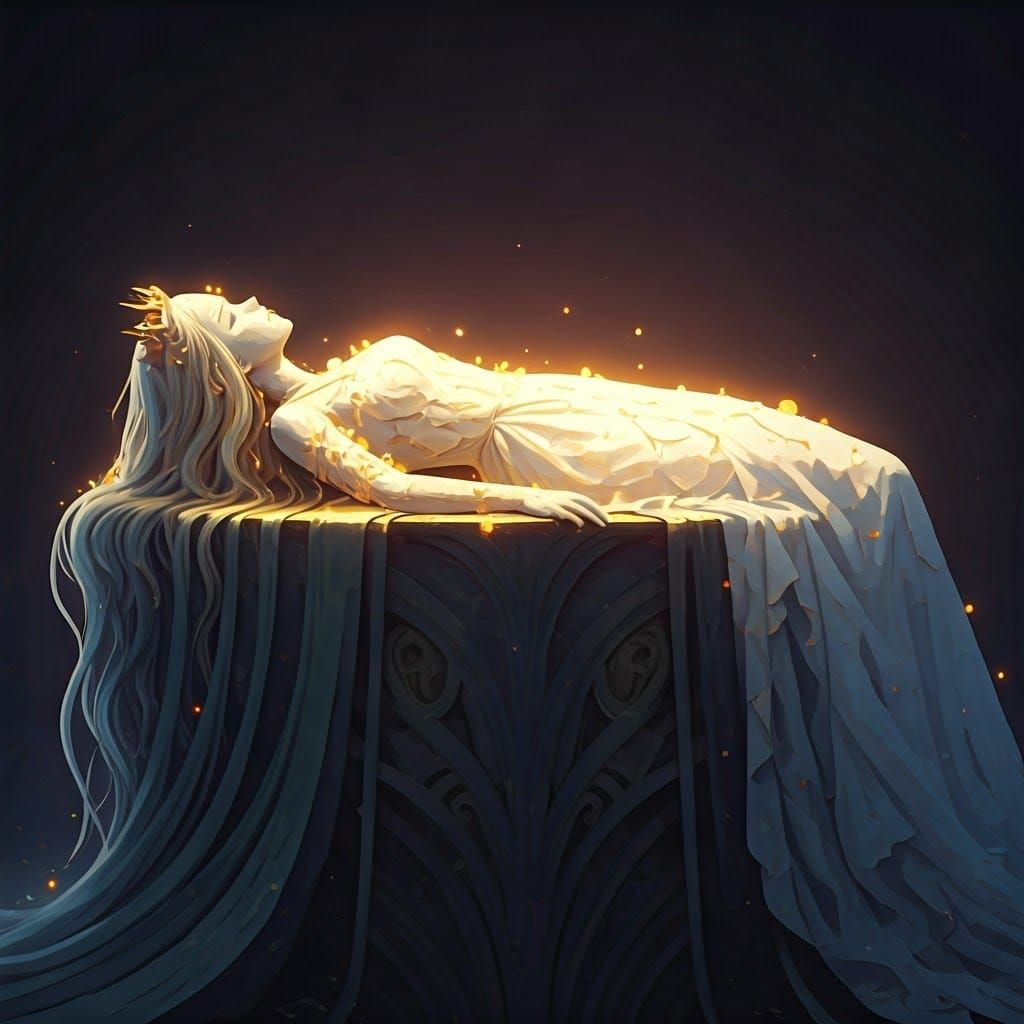 Stone Princess on Altar: Ghibli-esque Anime Key Visual