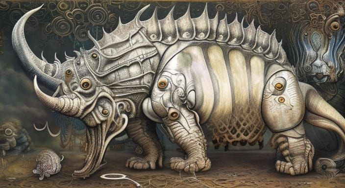 Steampunk Armored Rhinoceros in Gothic Style