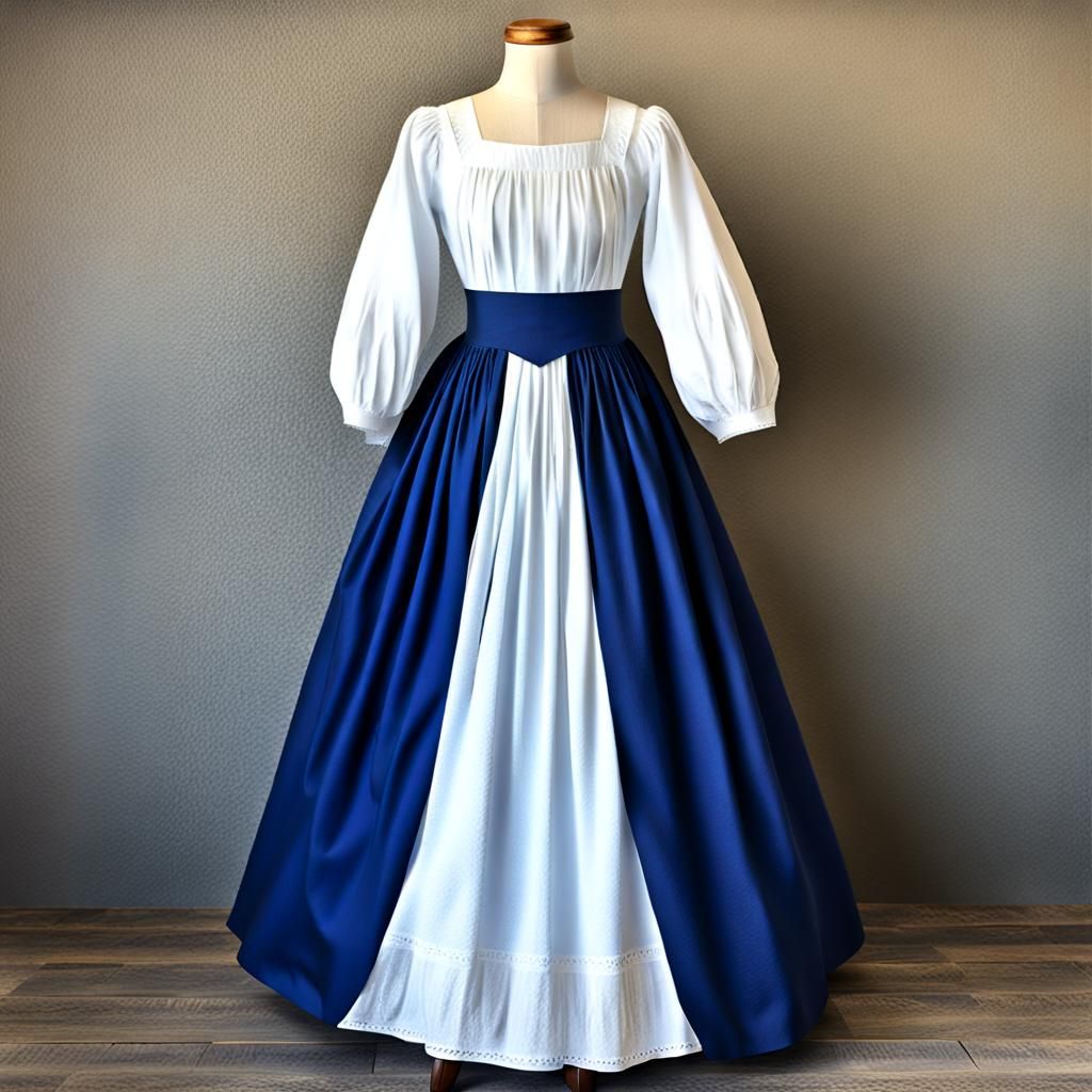 Medieval Blue Peasant Dress on Dress Form