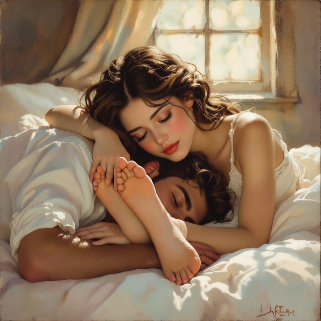 Ethereal Oil Painting of Gentle Touch