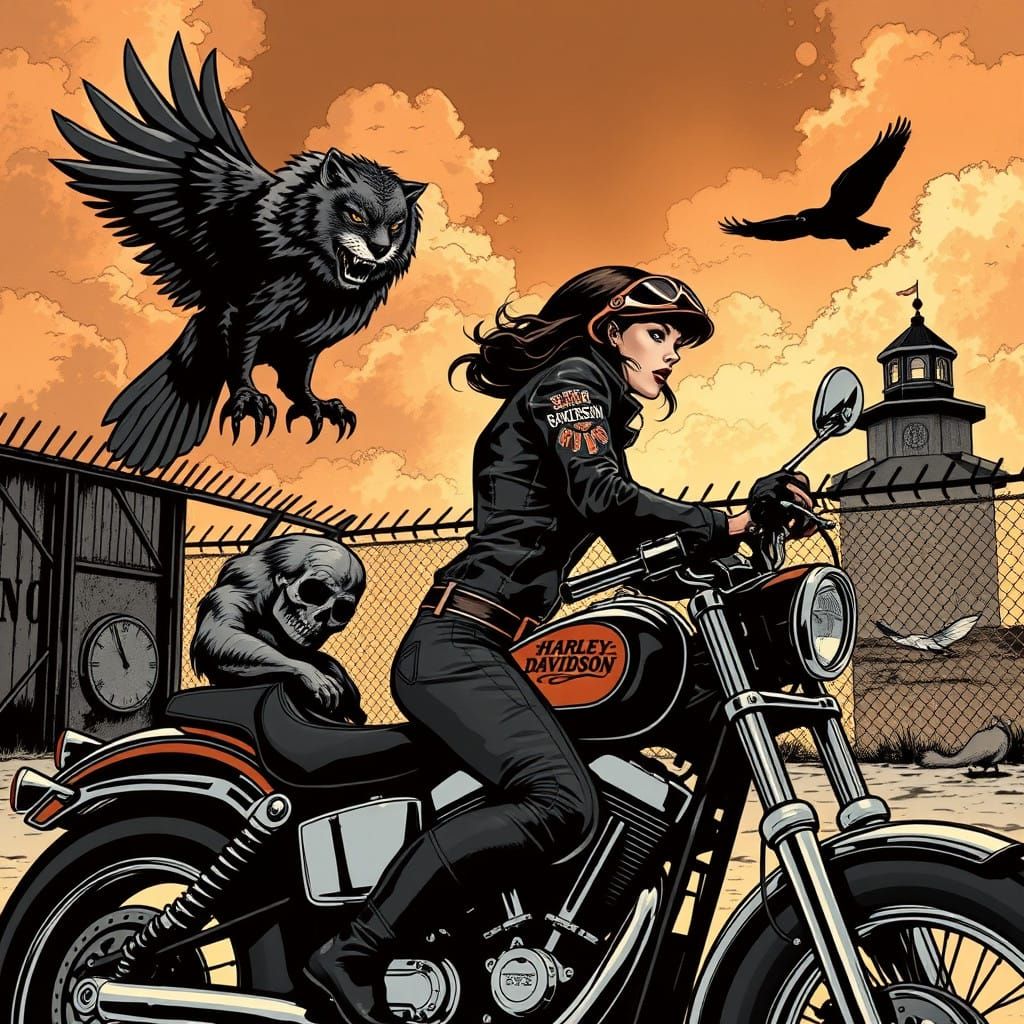 Rousse Female Biker in Retro Style