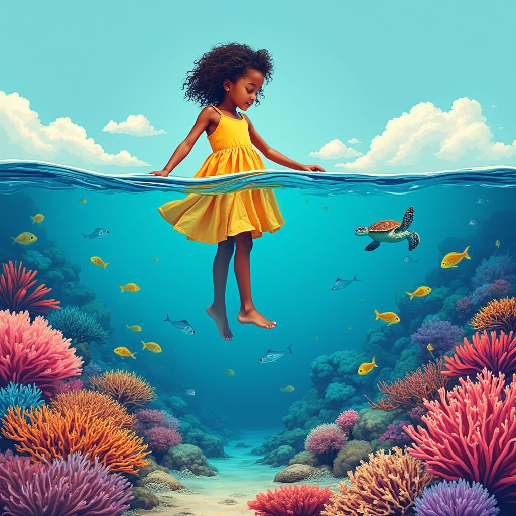 Pop Art: Girl Lifts Ocean to Reveal Vibrant Sea Life