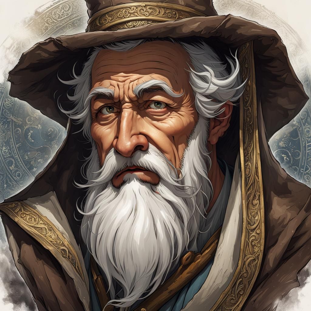 Grizzled Scholar with a Twinkle, Detailed Matte Painting