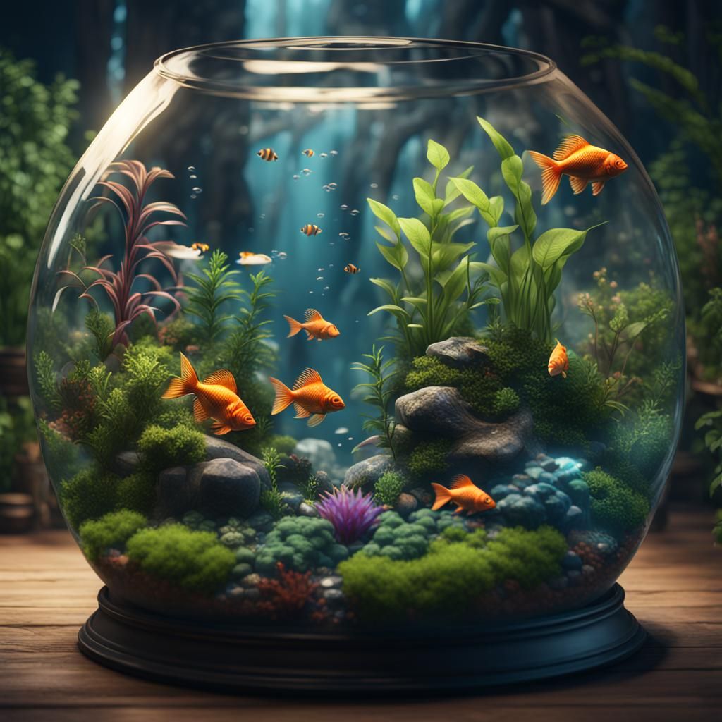Terrarium with Swimming Fish: Detailed Matte Painting