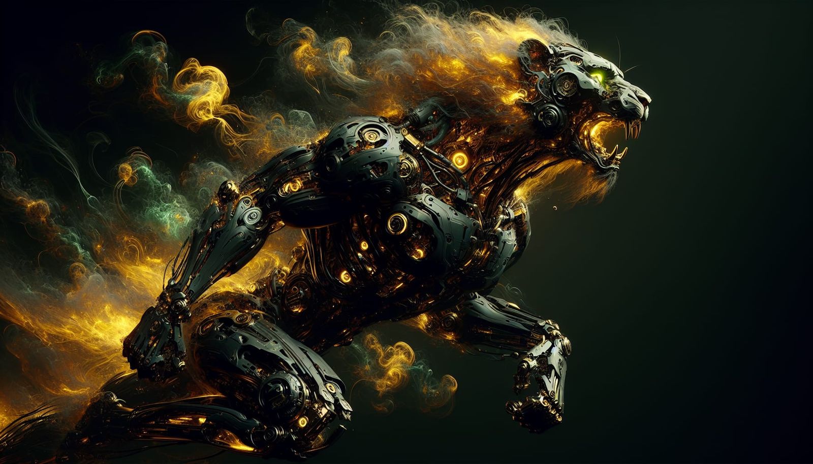 Charging Cybernetic Lion in Grimdark Style
