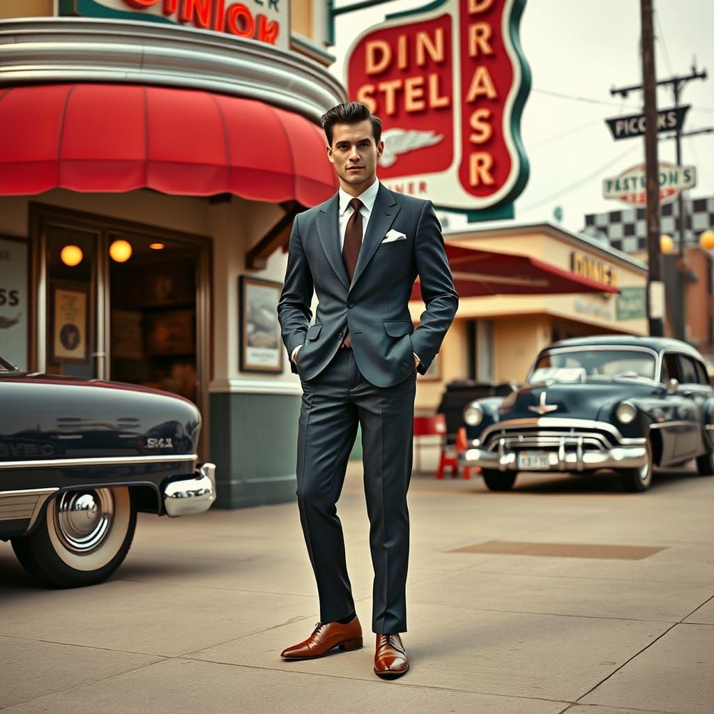 Stylish 1950s Man in Retro Diner Setting