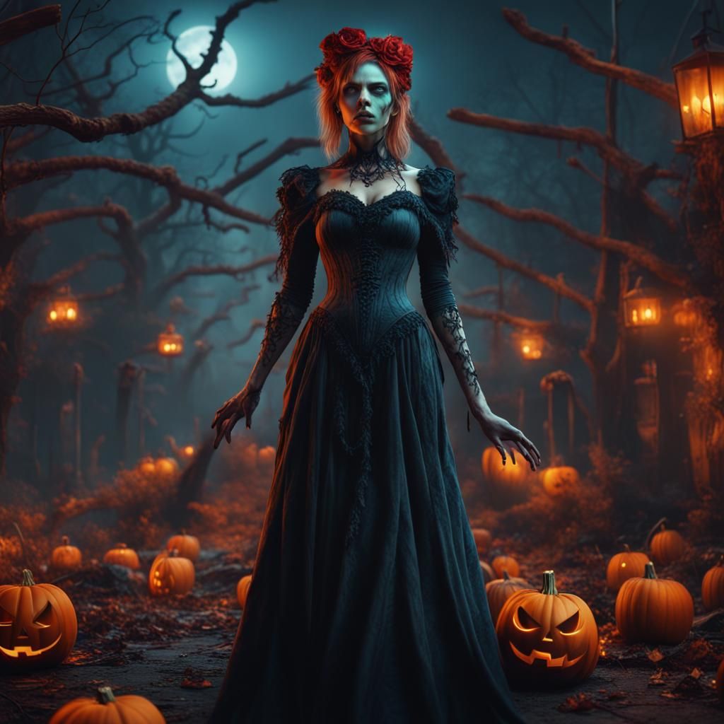 Scary Halloween Woman in Detailed Matte Painting