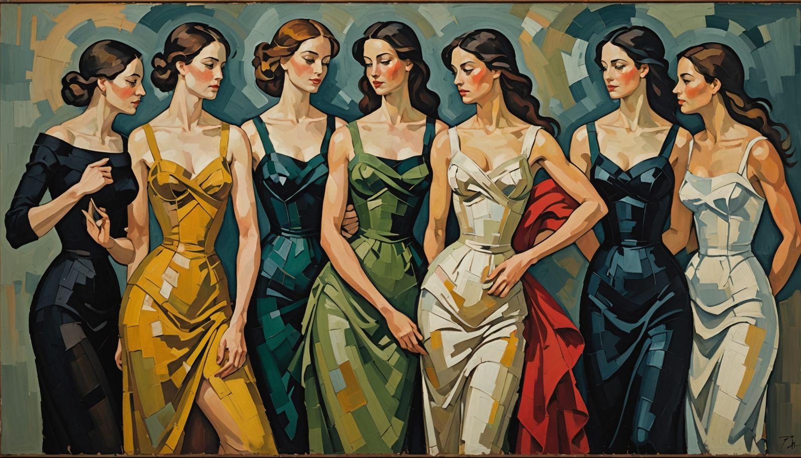 Abstract Realism Painting of Women in Dark Tones