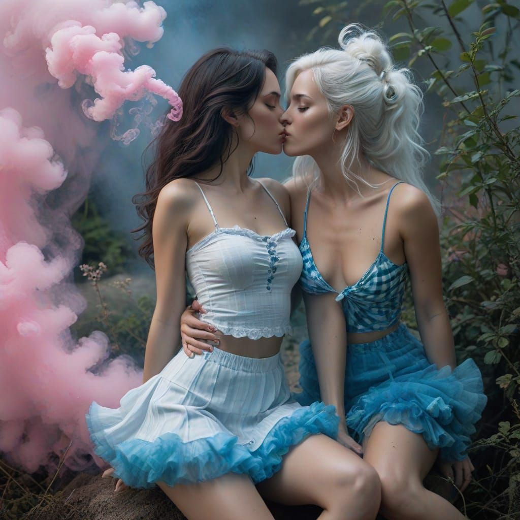 Sensual Posthuman Genies in a Tender Kiss