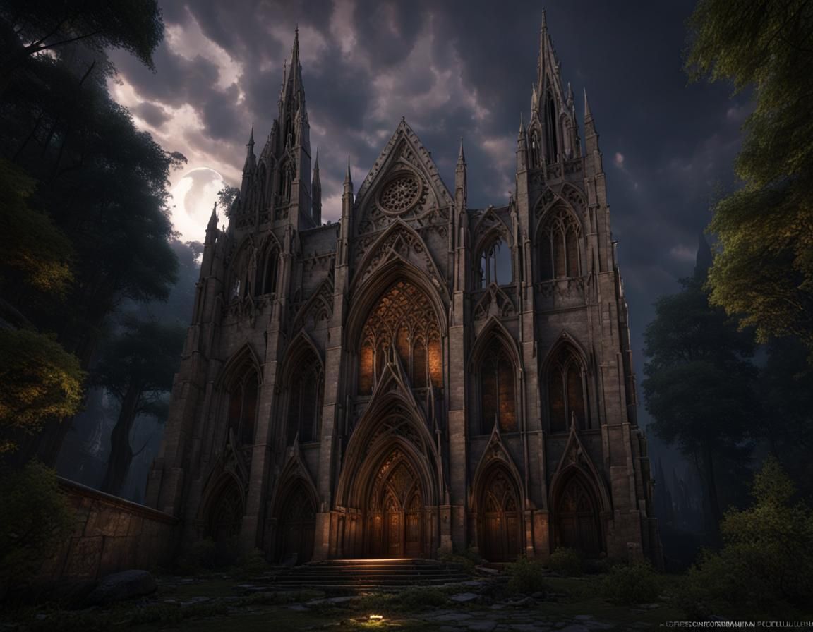 Gothic Cathedral at Night in Dark Fantasy Style