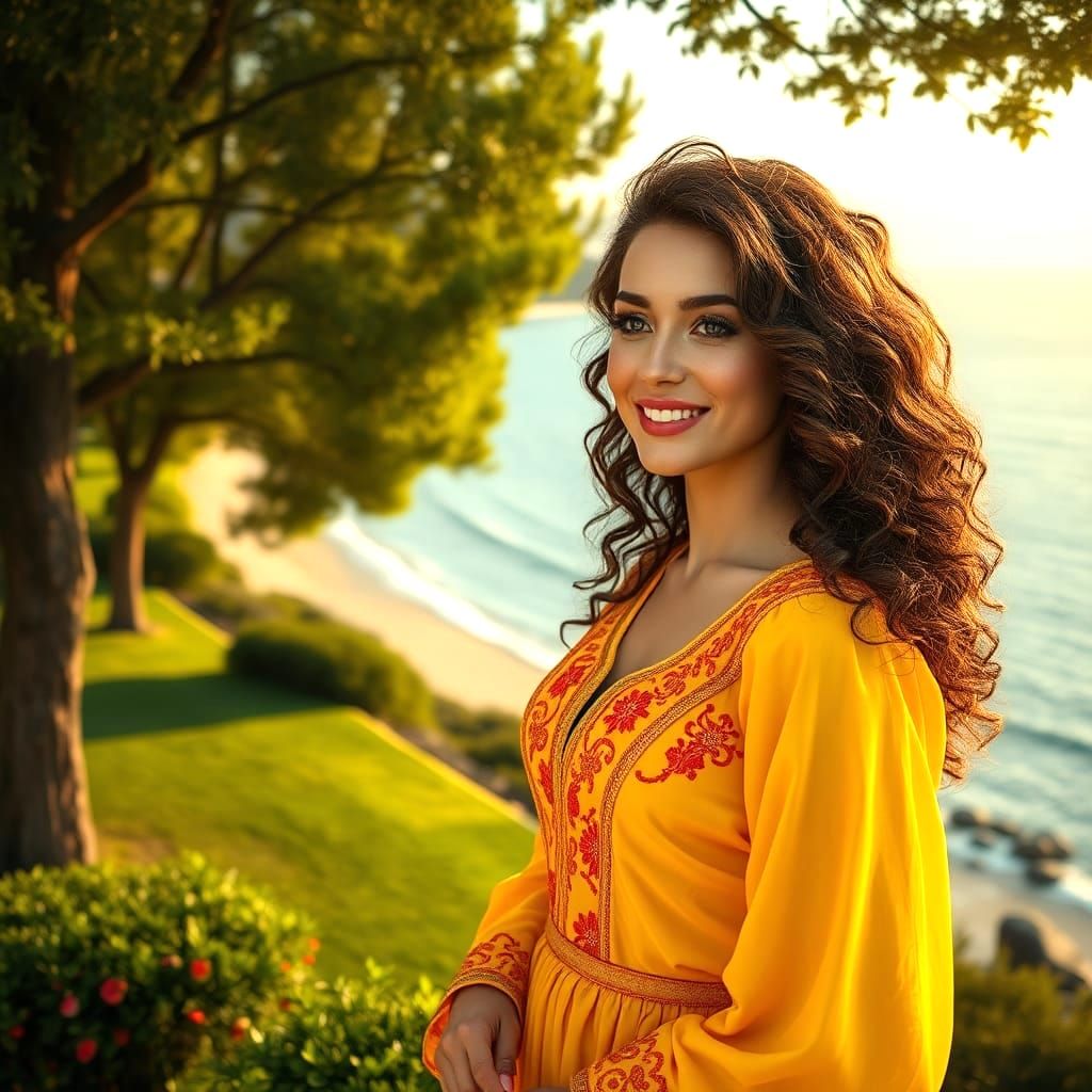 Greek Beach Scene with Women in Fantasy Art Style