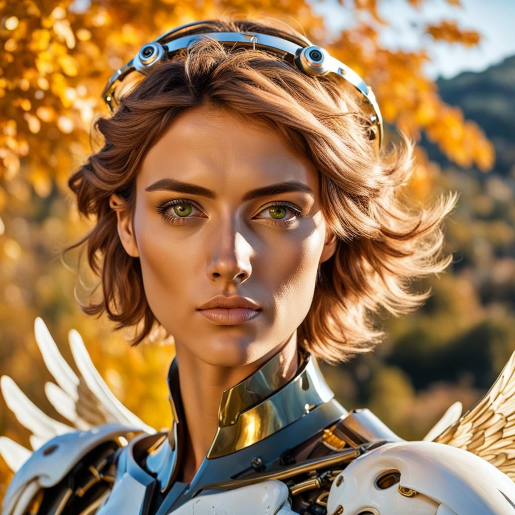 Cyborg Angel in Mediterranean Landscape