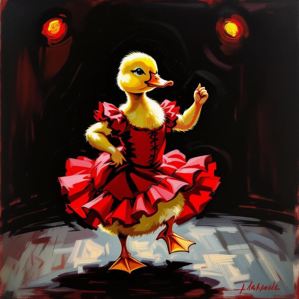 Flamenco Duckling in Expressionist Style
