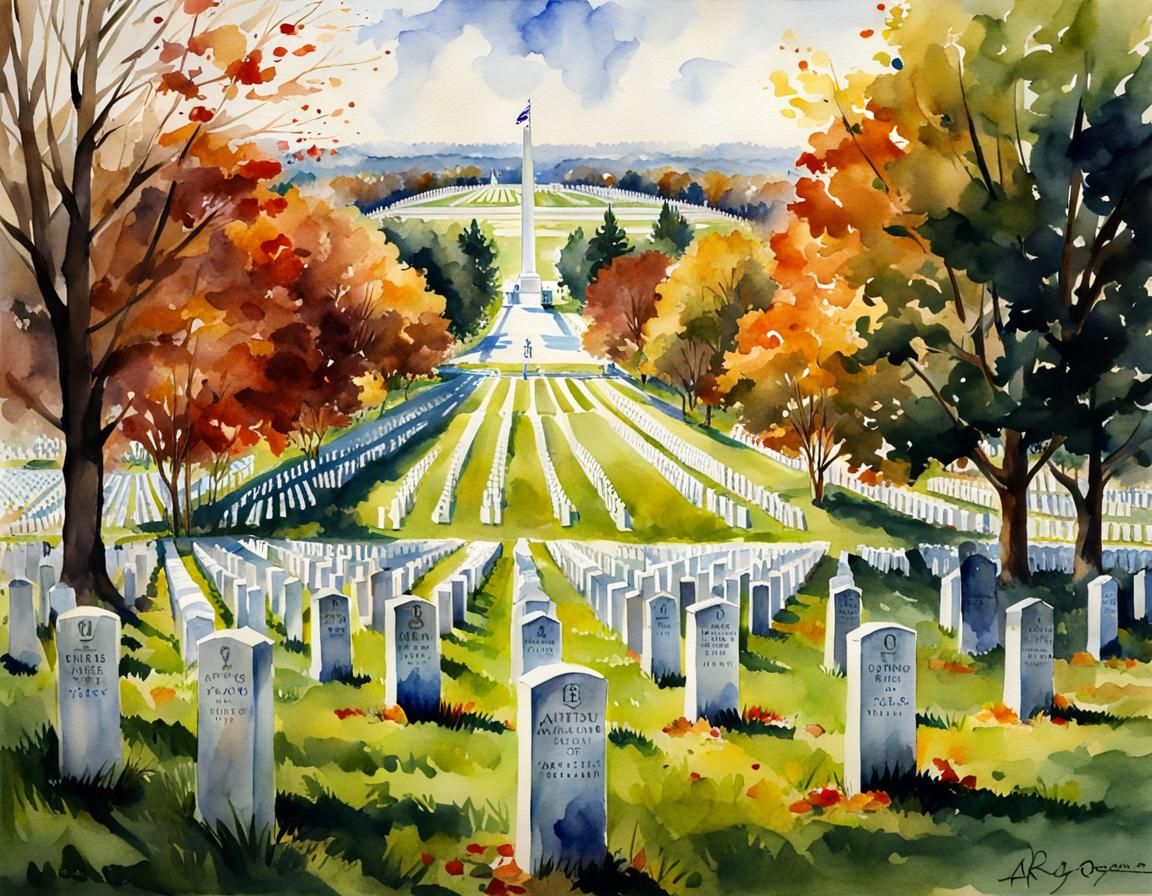 Arlington Cemetery Watercolor Art on Veterans Day