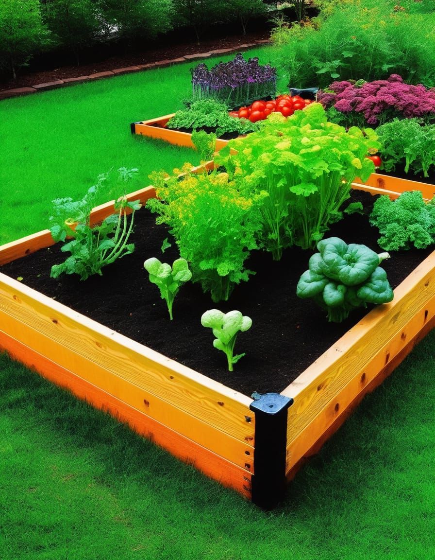 Vibrant Raised Bed Vegetable Garden in a Modern Aesthetic