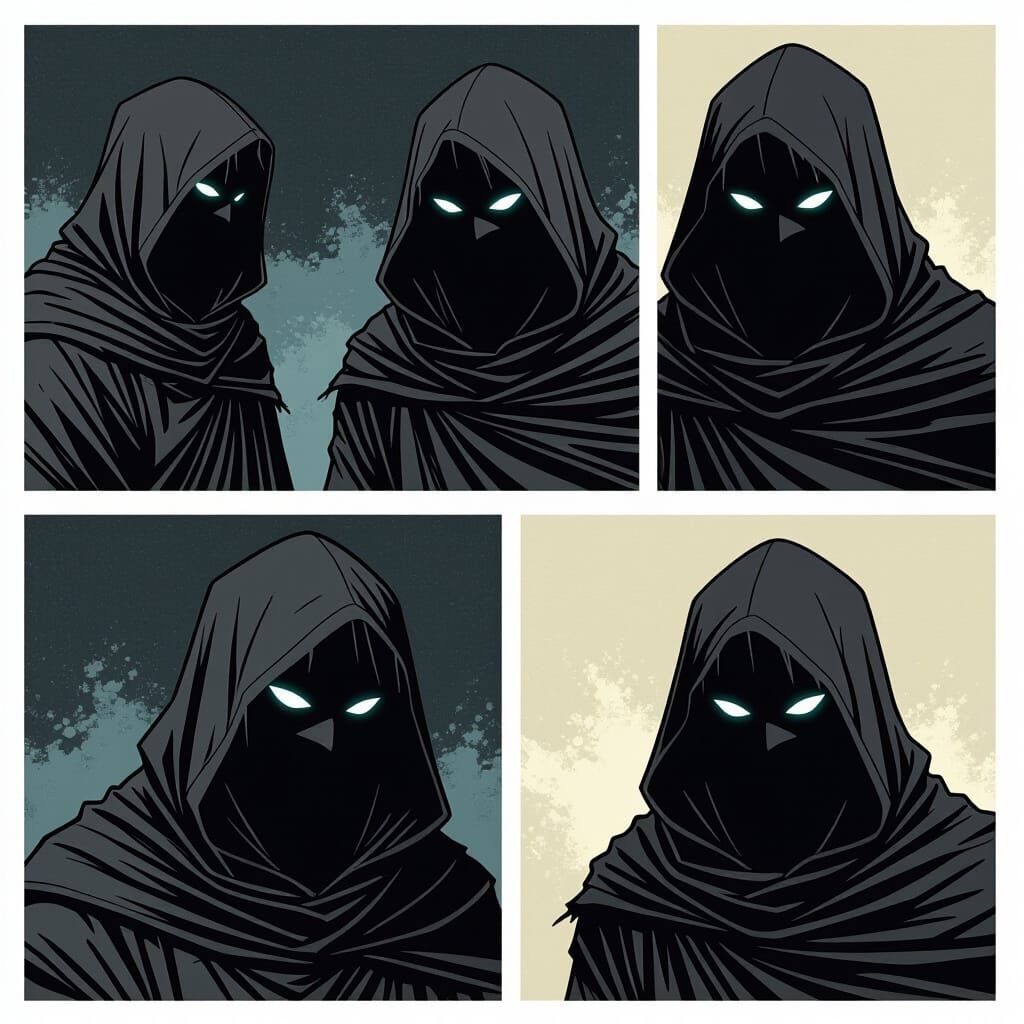 Cloaked Figure with Piercing Eyes: Comic Book Art