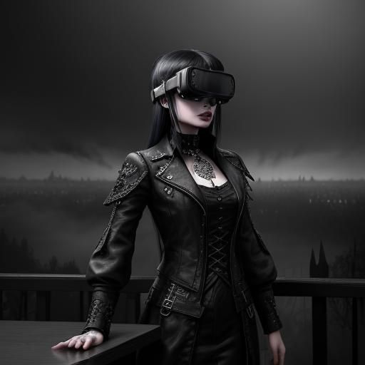Goth Model in VR, Black and White Photography