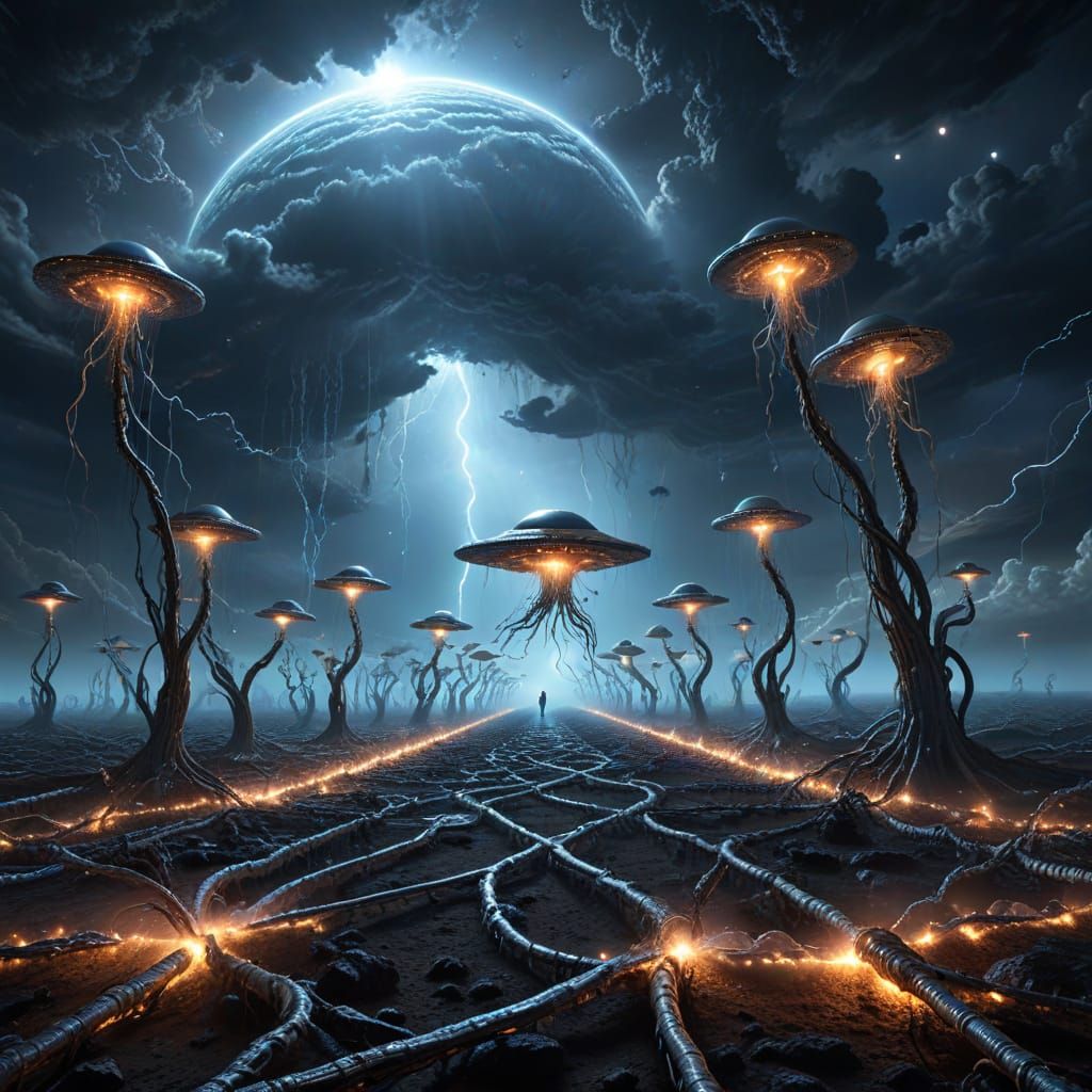 Aliens Vanish Into Event Horizon With Illuminating Clouds