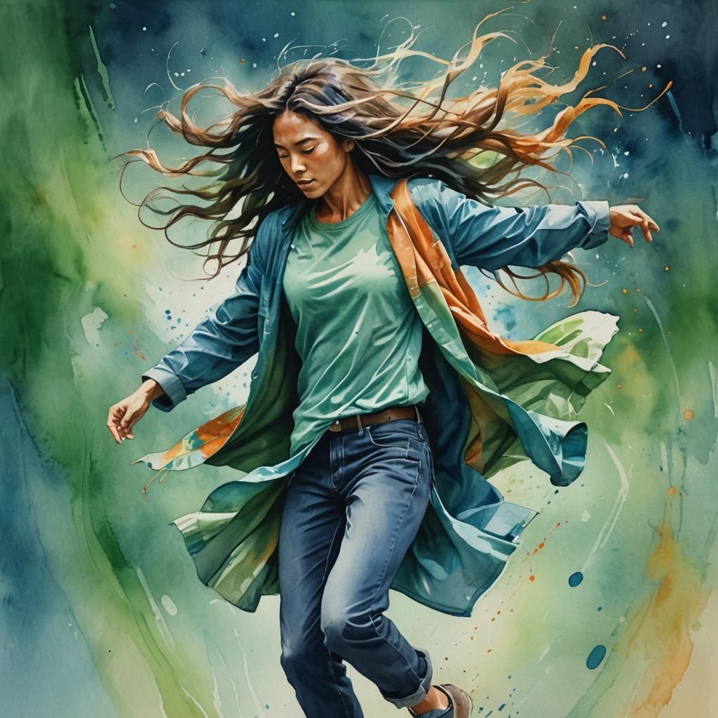 Dynamic Watercolor Portrait in Pastel Shades