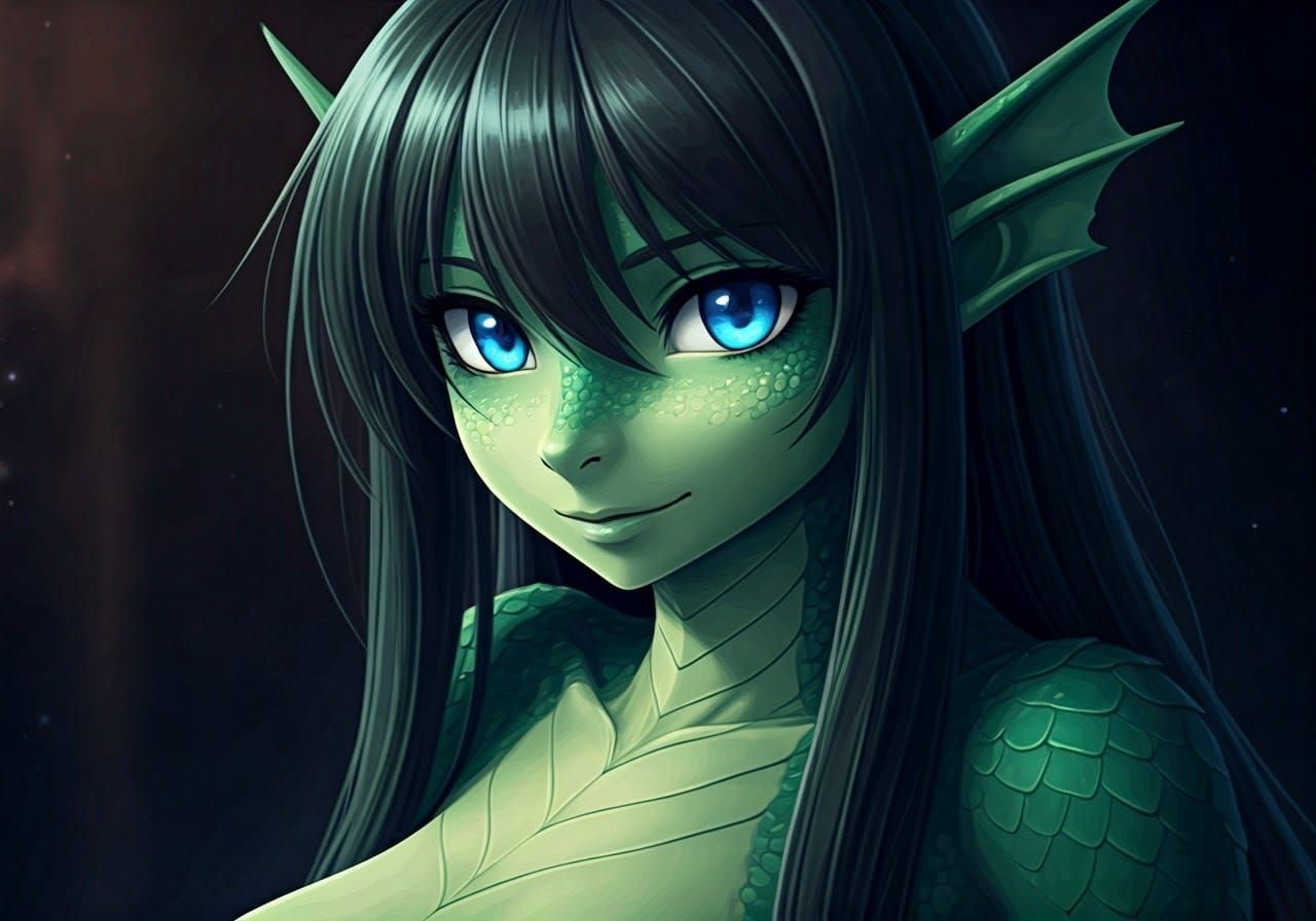 Pregnant Elf-Dragon Hybrid in Anime Style