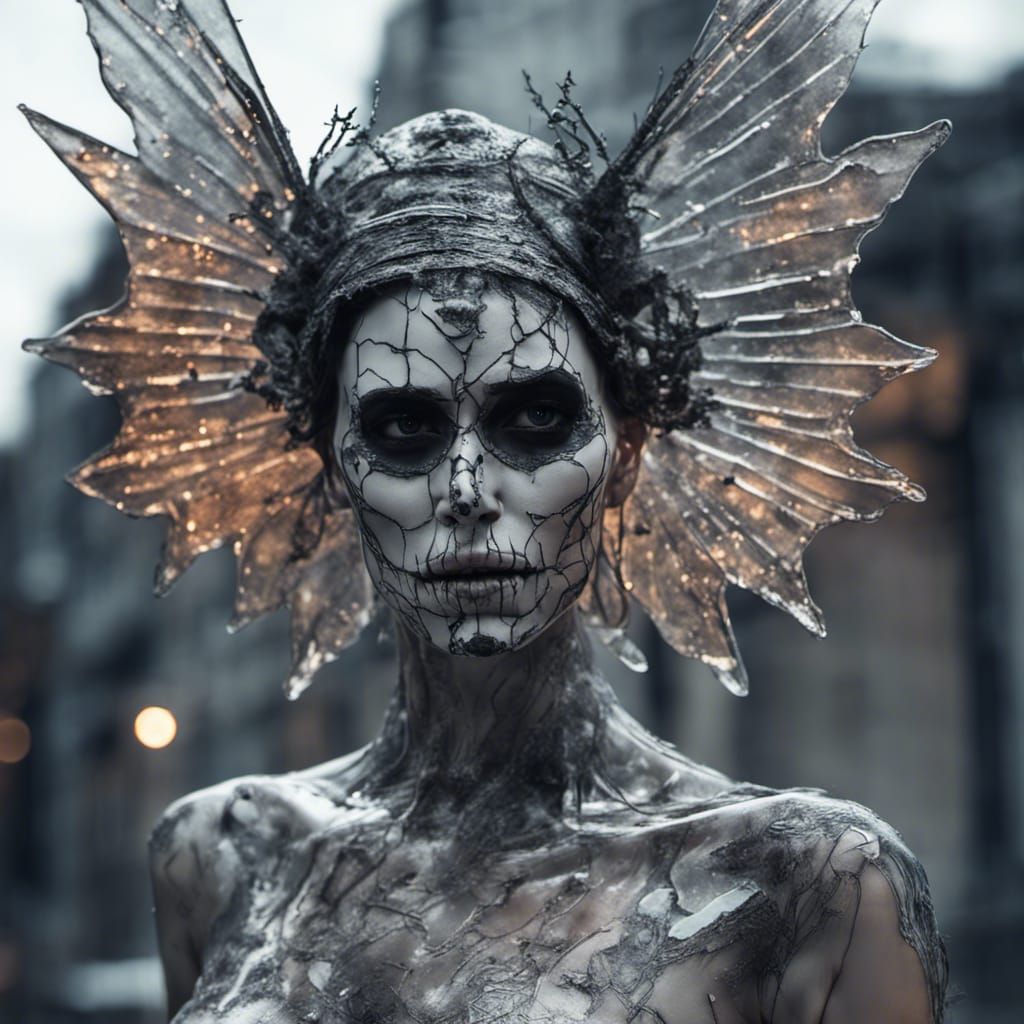 Glass Santa Muerte with Neon Cracks