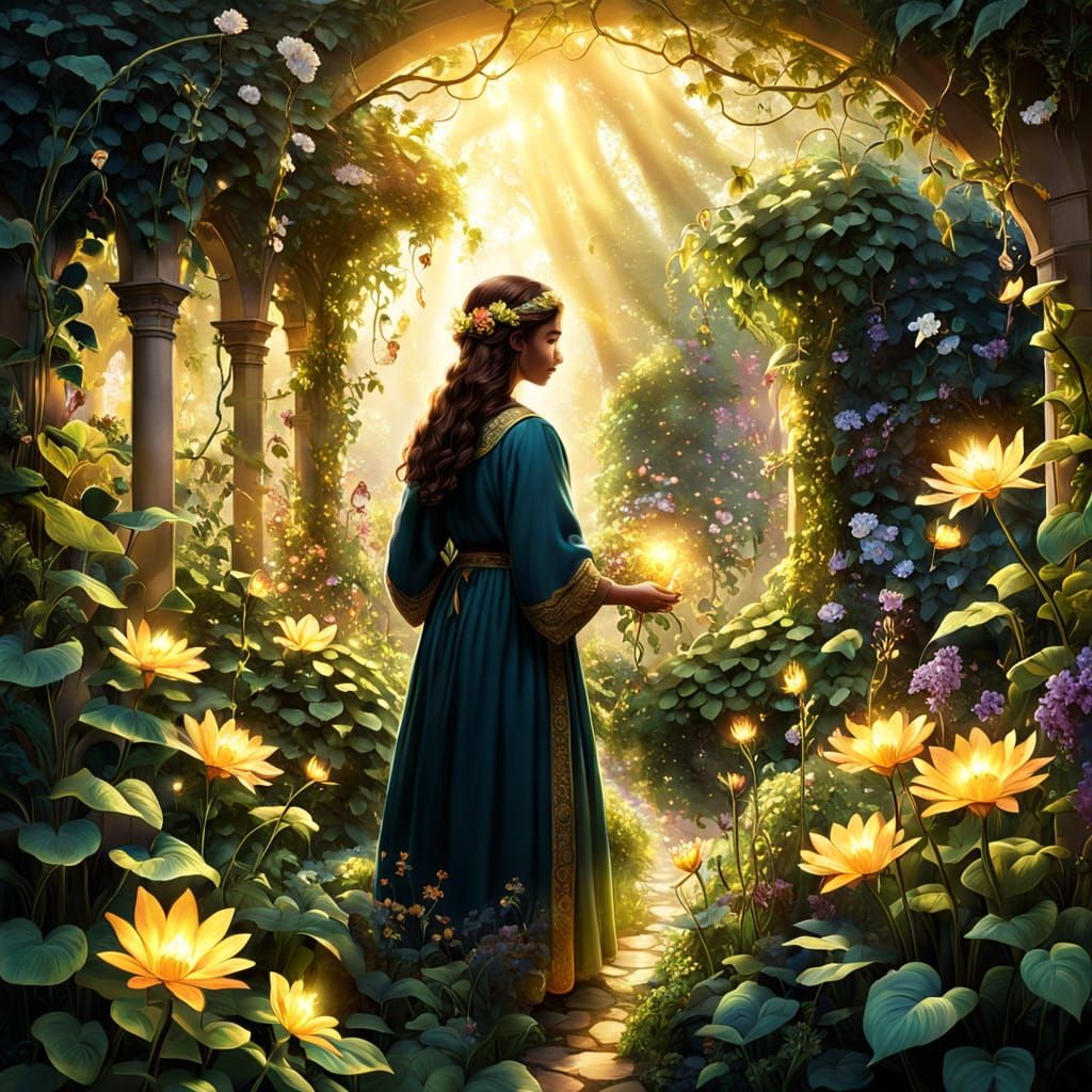 Glowing Magical Garden in Enchanted Realism Style