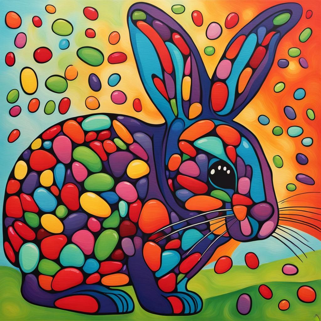 Abstract Jellybean Bunny Art in Complementary Colors