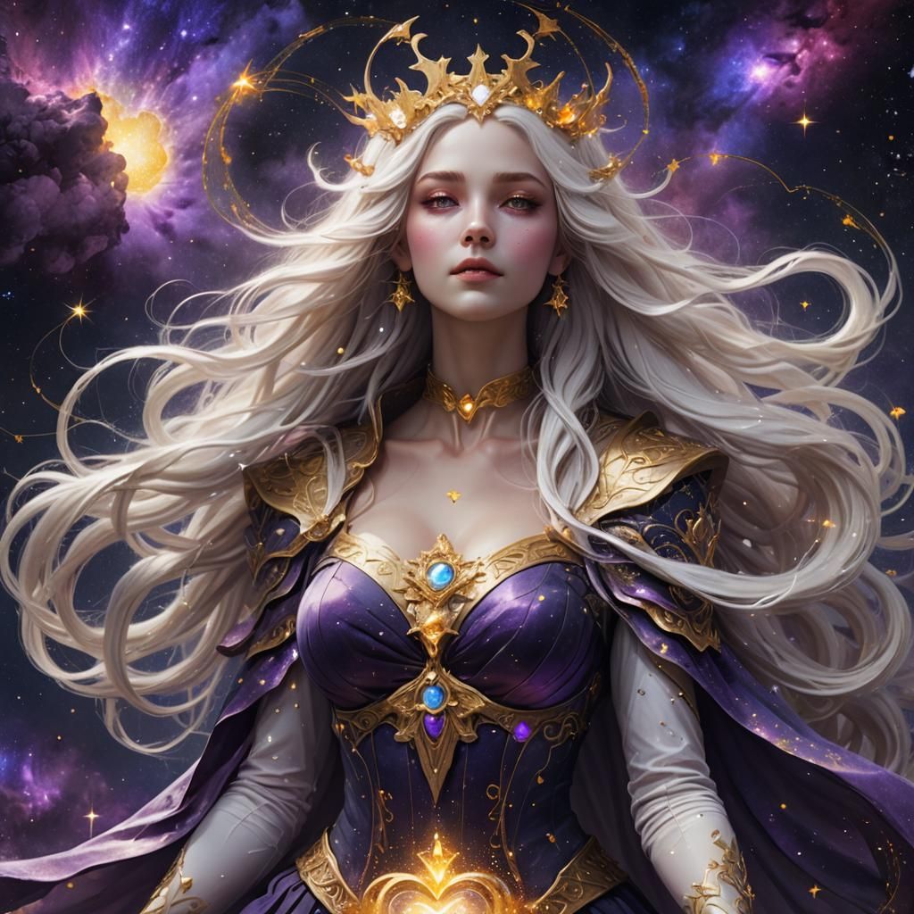 Goddess of Luck with Cosmic Heart, Digital Painting