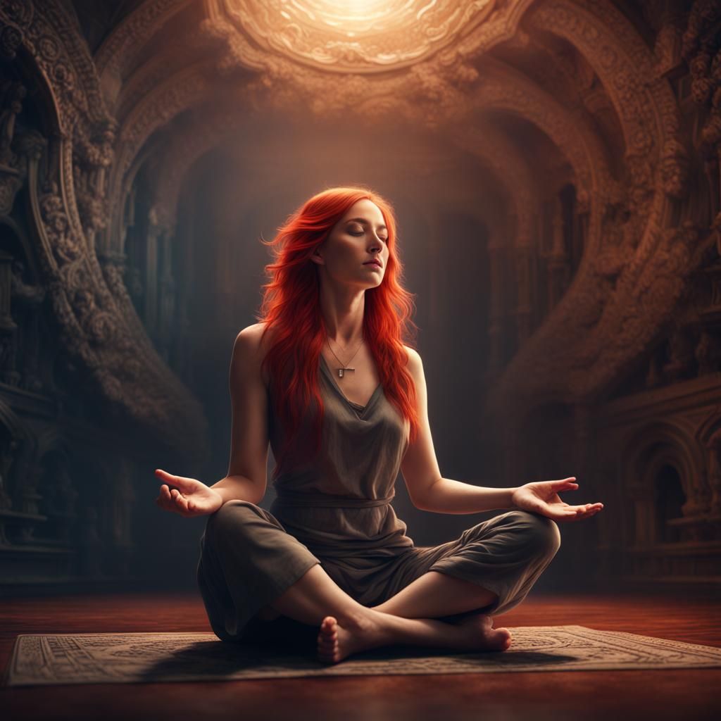 Meditating Redhead with Light Radiating Out