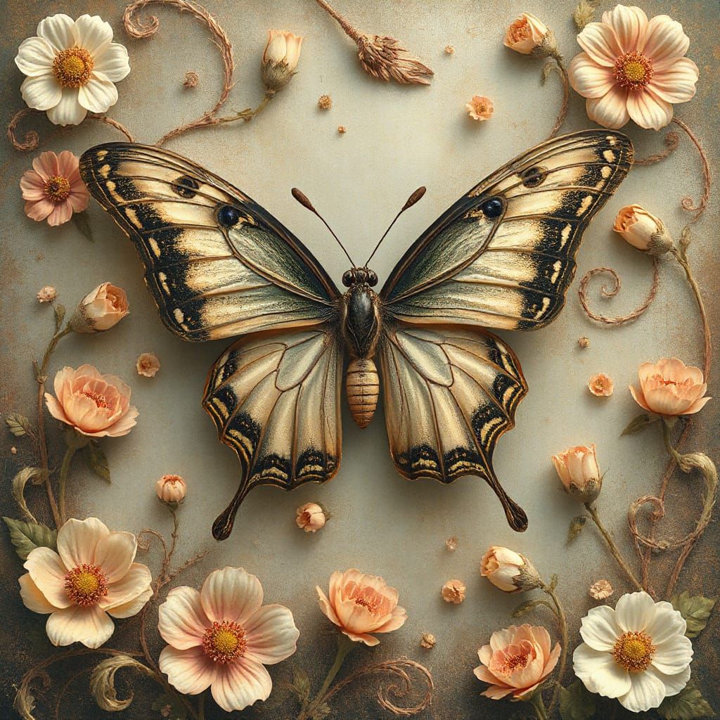 Butterfly in Whimsical Floral Design