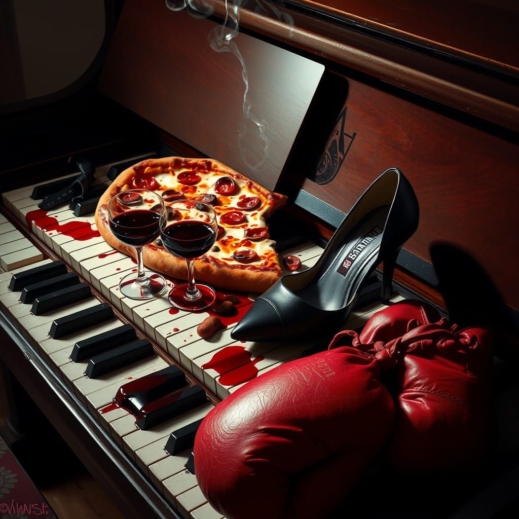 Surreal Piano Scene in Hyperrealistic Style