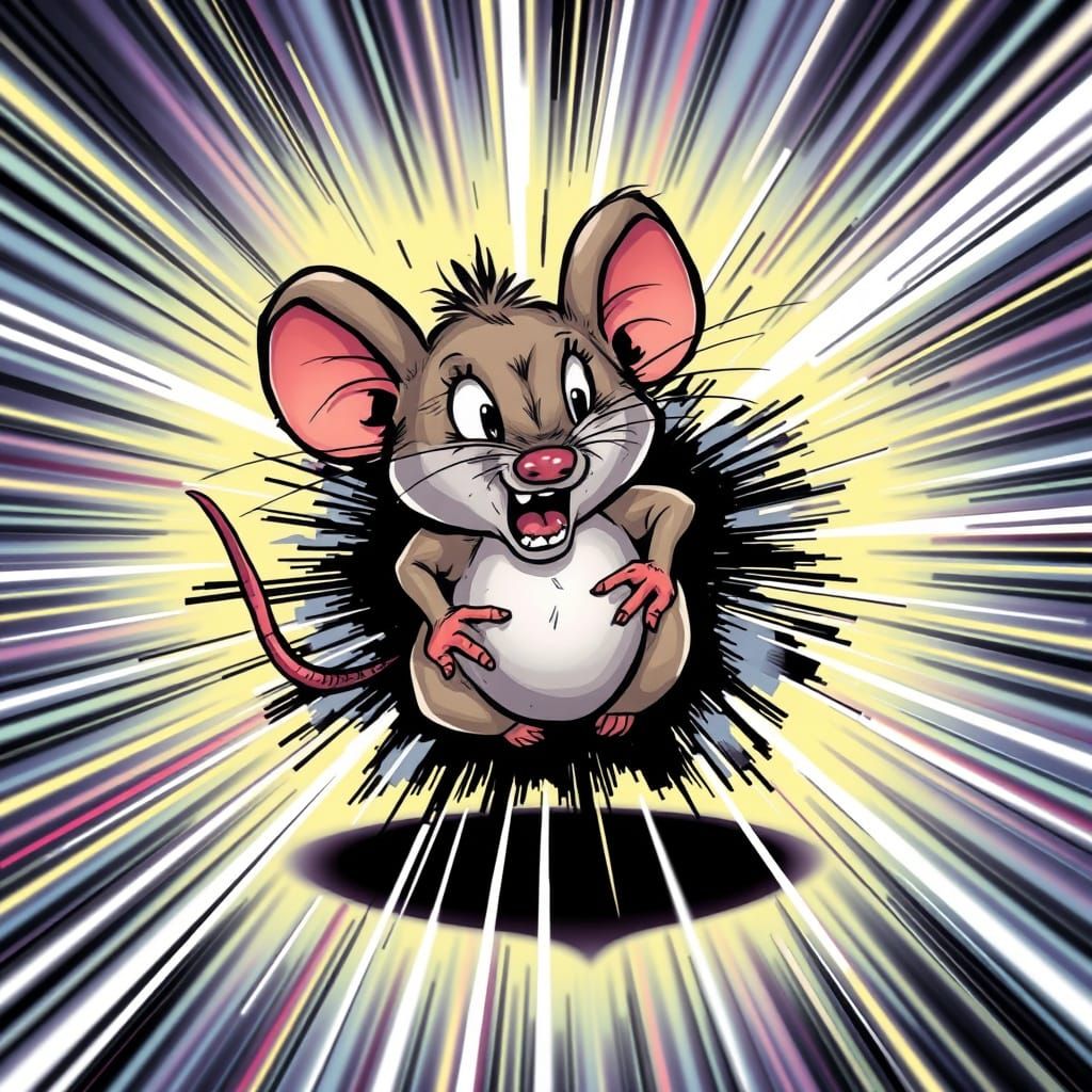 Explosive Cartoon Mouse Implosion in Comic Book Style